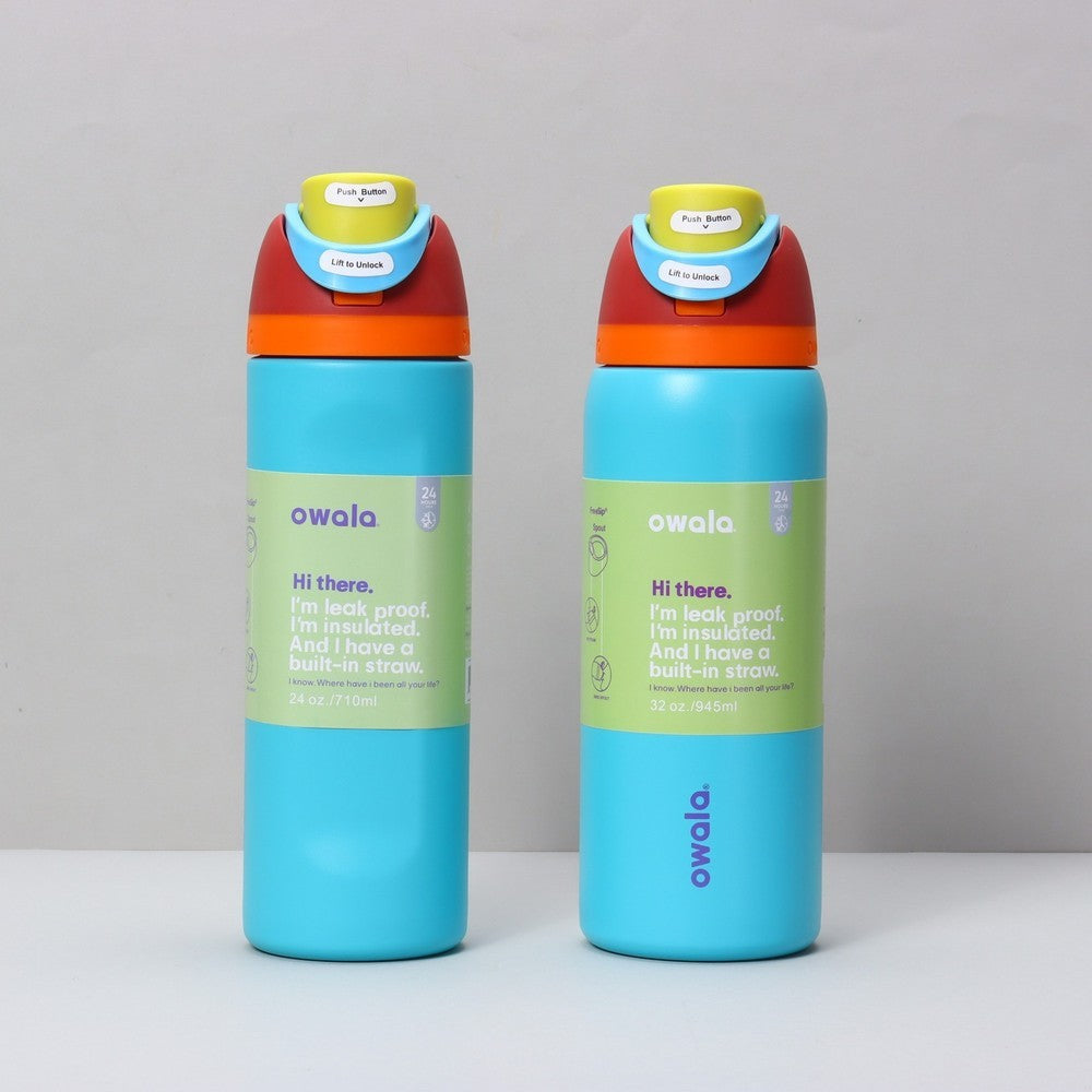 Owala Freesip Water Bottle Stainless Steel 24oz 32oz Multicolor Blue Bow Bottle
