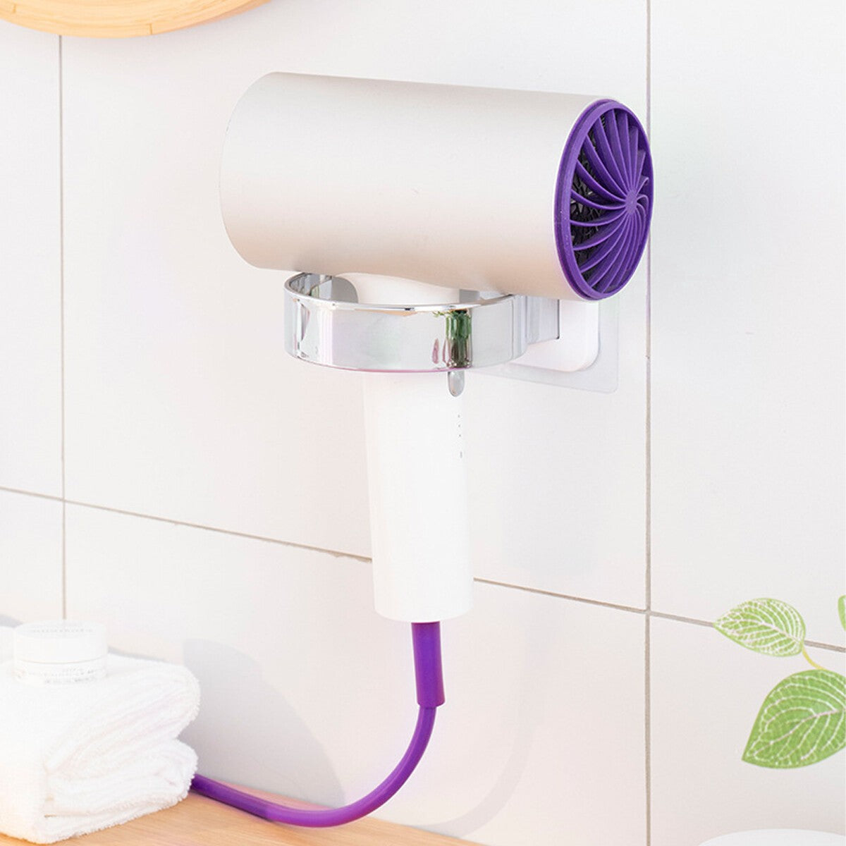 Adhesive Hair Dryer Rack Stand Holder Storage Organizer Bathroom Wall Mounted