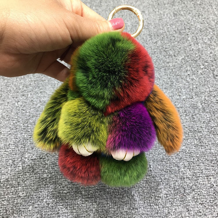 Cute Rabbit Fur Bunny Fluffy Rabbit Keyring Bag Pendant Keychain Furry Colorful
