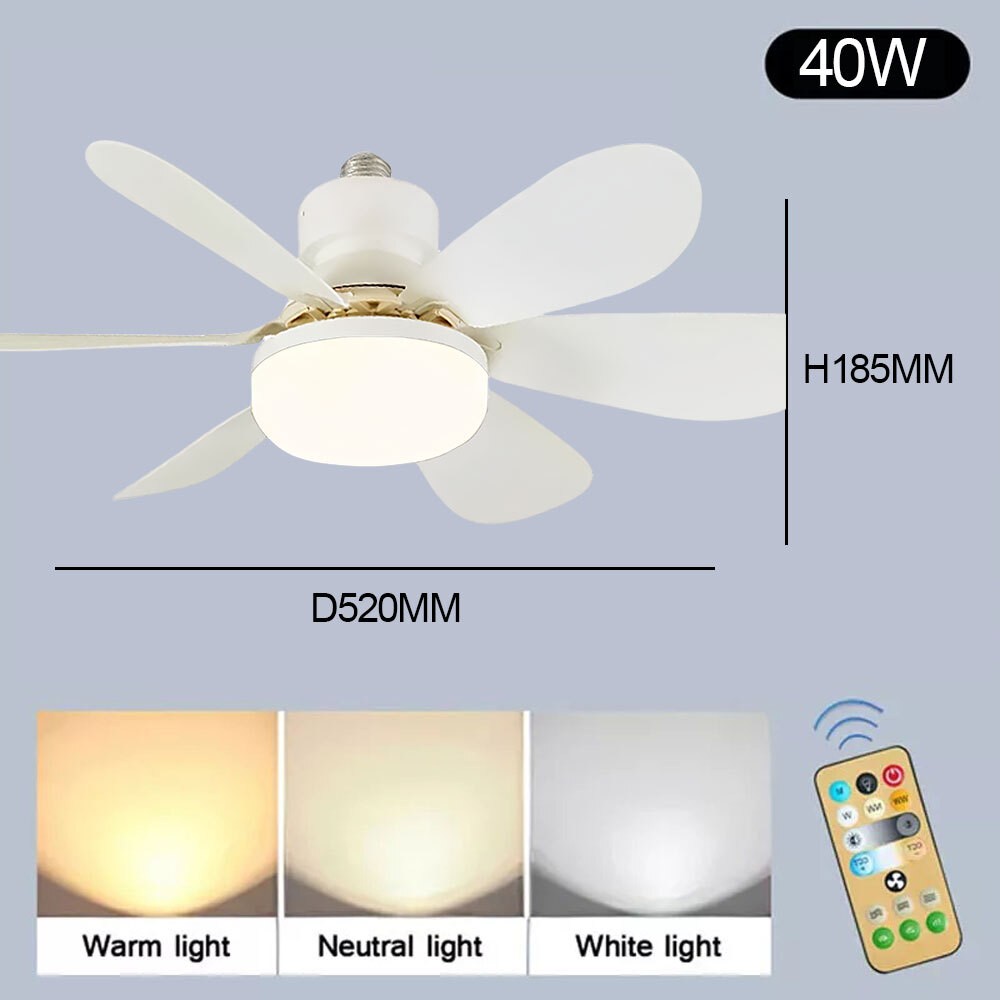 Modern Led Ceiling Fan with Light Dimmable E27 Bedroom Living Room Fan Lamp 30W~