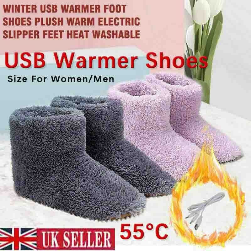 Electric USB Warmer Foot Shoe Plush Slipper Feet Heat Washable Sock Shoes Unisex