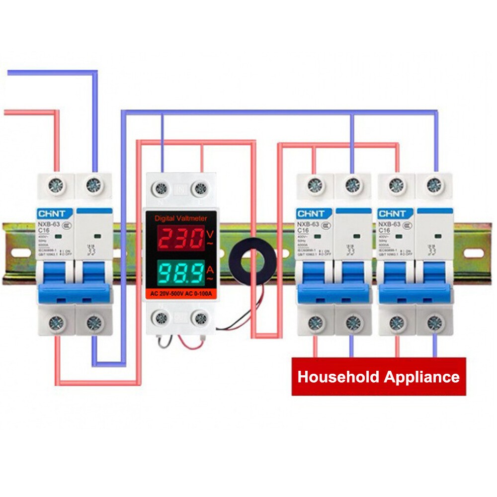 Din Rail AC Monitor Single Phase Voltage Current Power Meter Voltmeter Ammeter