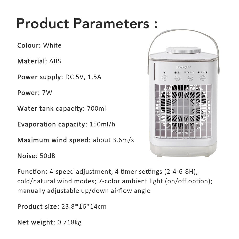 4 Speeds Portable Air Cooler Fan With 700ML Tank Ice Cold Cooling Conditioner