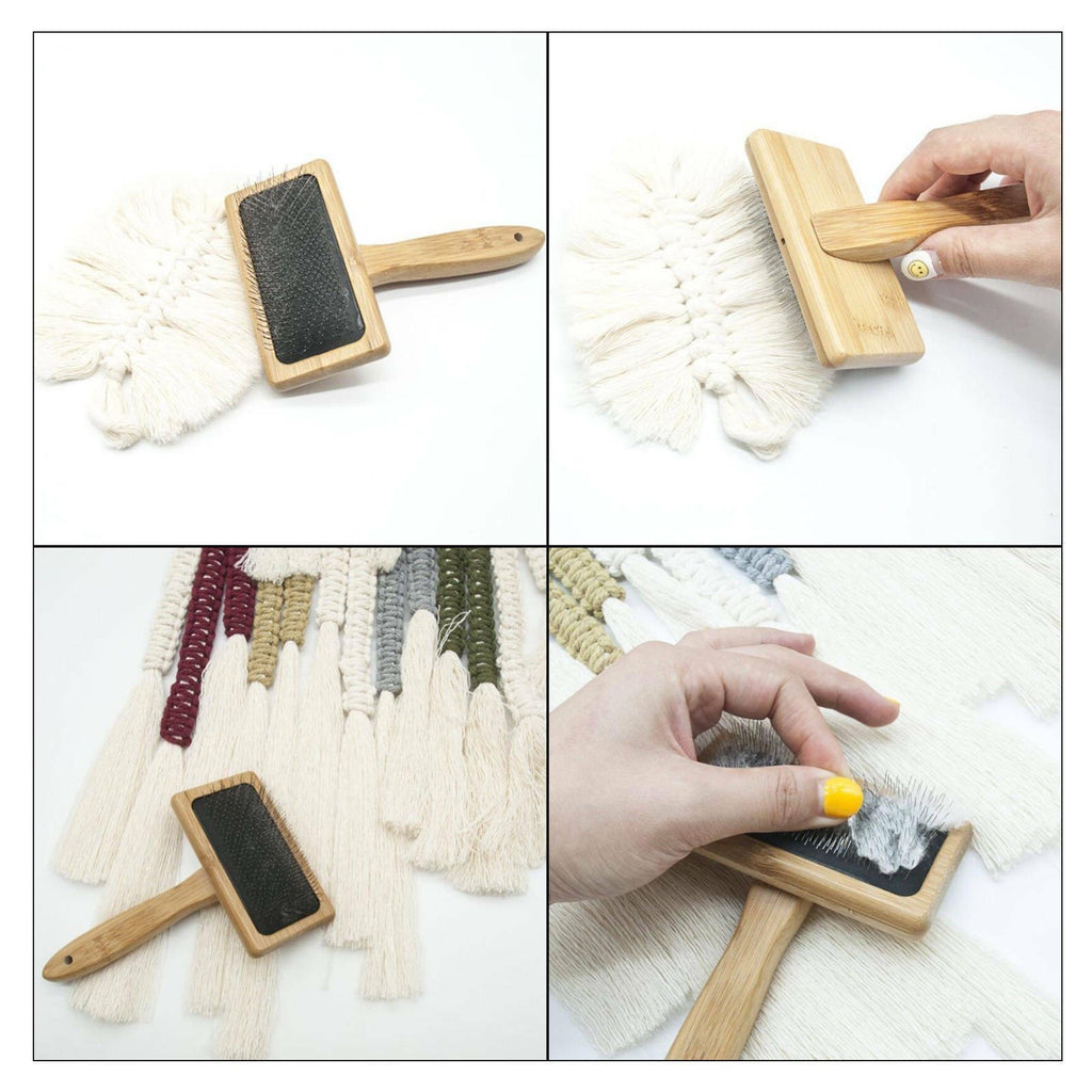 Genuine Sheepskin Luxury Wire Rug Slicker Brush Wooden Handle For Pet Grooming