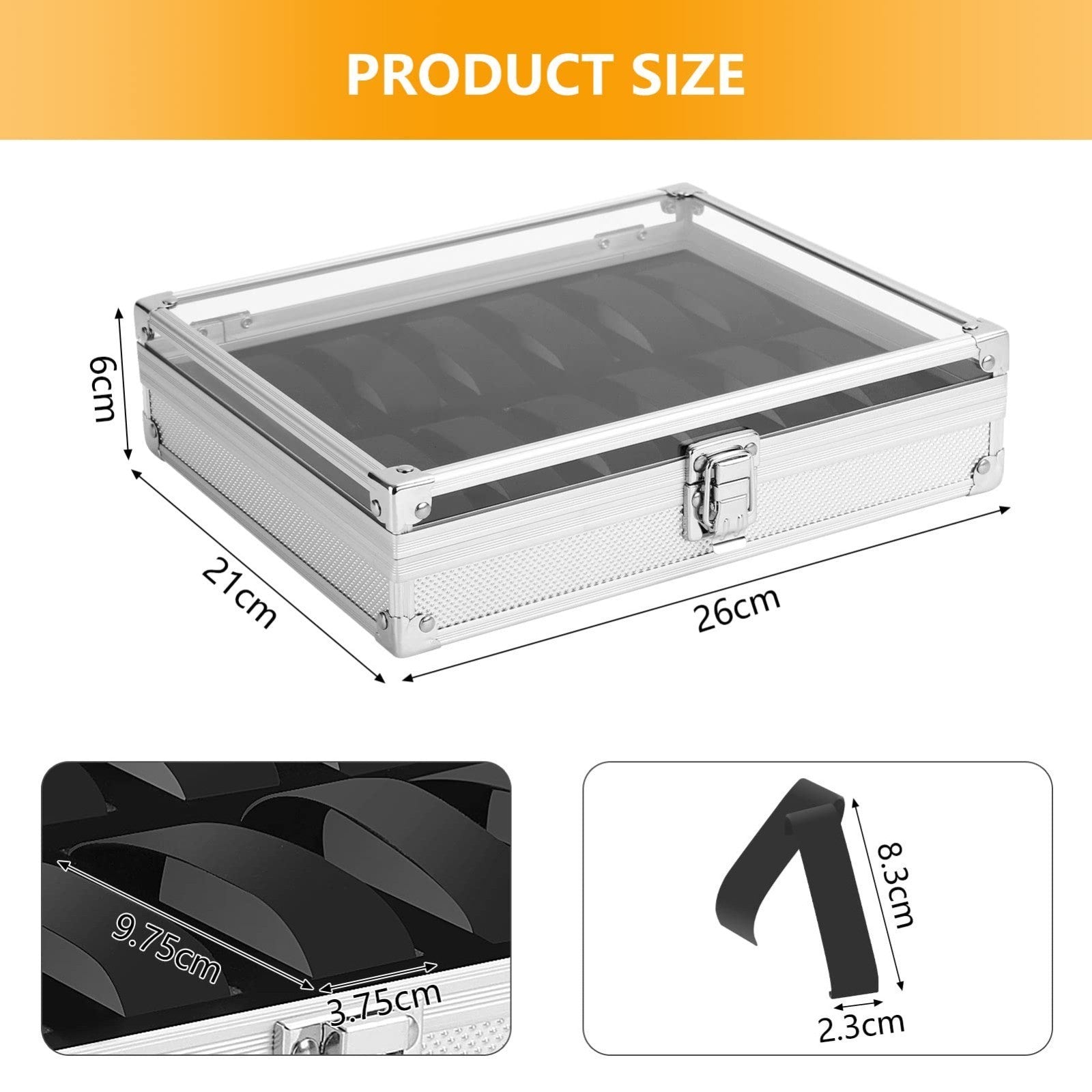 12 Aluminum Wristwatch Watch Jewellery Display Storage Case Box Transparent