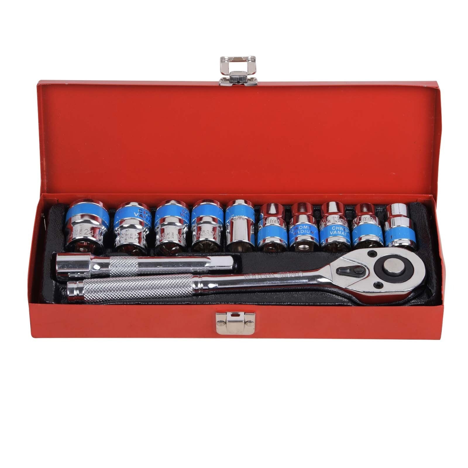12Pc 1/2'' Socket Set 10-24mm Metric Drive Extension Ratchet Wrench Steel Case
