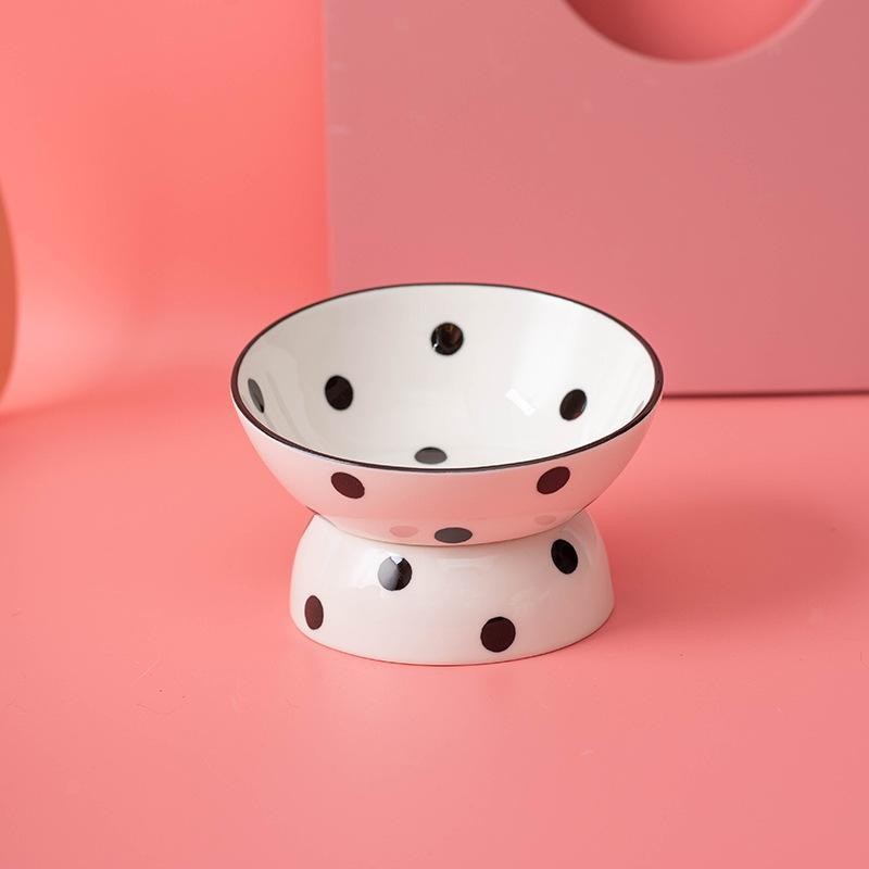 Ceramic Tilted Raised Cat Food Bowl Slant Porcelain Pet Cat Dish Snack Bowl