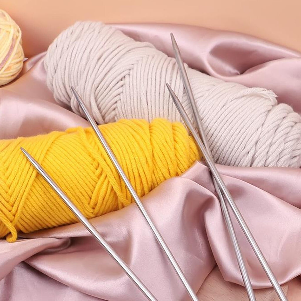 22Pcs Knitting Needle Set 2mm-8mm Stainless Steel Sewing Single Pointed 25cm