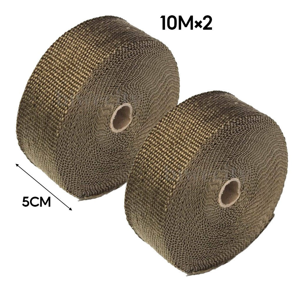 Titanium Gold Heat Wrap Tape 2 Rolls 10M Manifold Downpipe Exhaust With 20 Ties