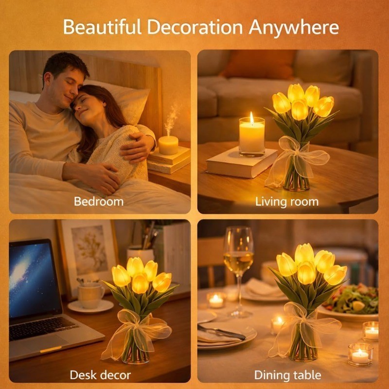 15X LED Tulip Night Light Artificial Flower Lamp Bedroom Decor Gift：
