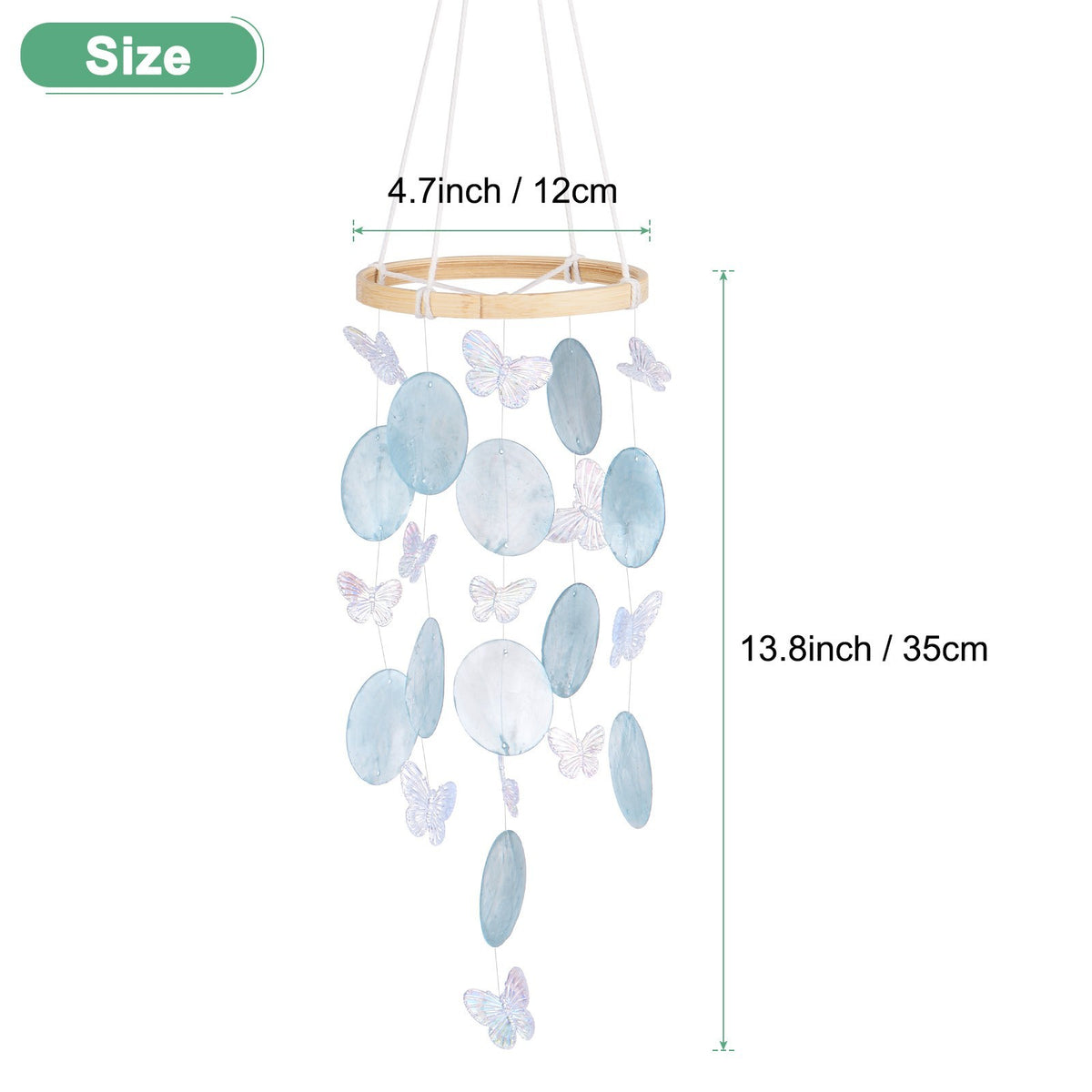 Shell Wind Chime for Outside, Butterfly Sea Glass Shell Wind Chime
