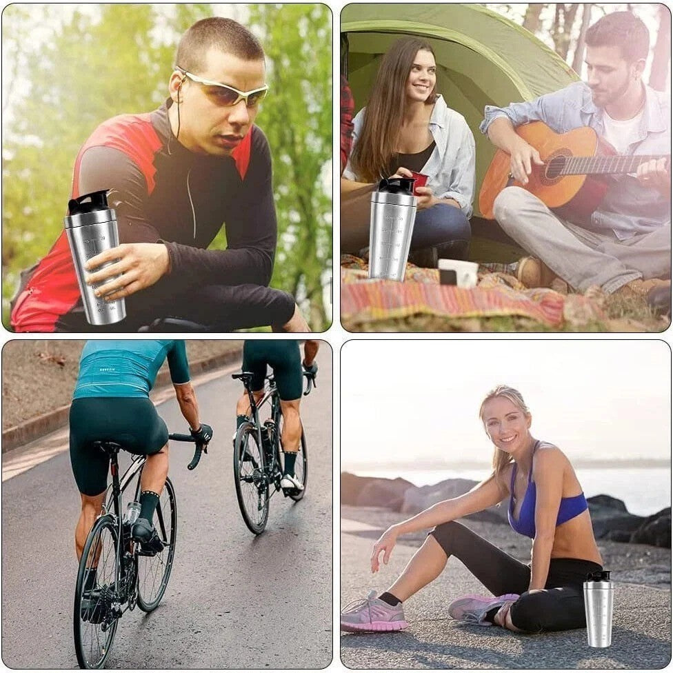 739ML Metal Protein Shaker Bottle Leakproof Sports Mixer Cup with Mixing Ball