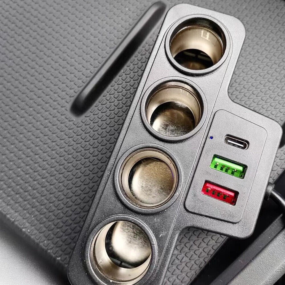 4 Way 12V 24V Multi Socket Car Cigarette Lighter Splitter USB Charger Adapter