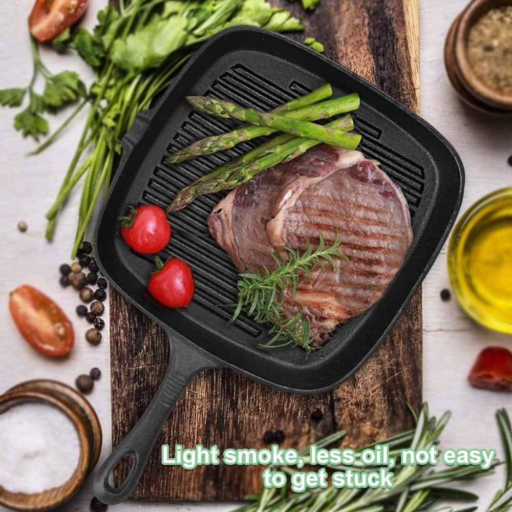 Cast Iron Griddle Frying Pan Grill Non-Stick Skillet Cooking Fry Square Steak UK