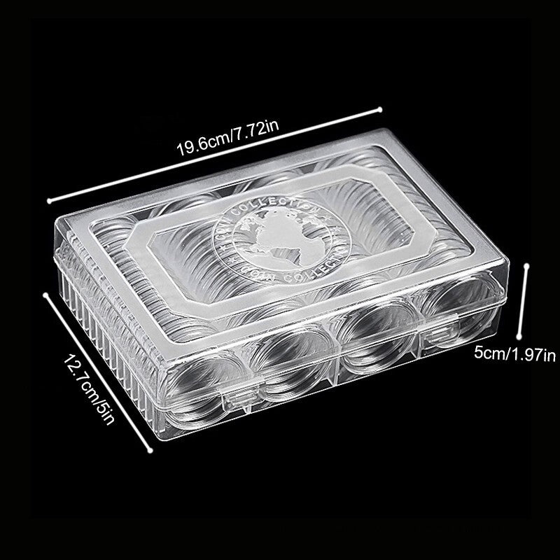 60Pcs 40mm Clear Coin Capsules Holder Storage Box Coin Collection Container Kit