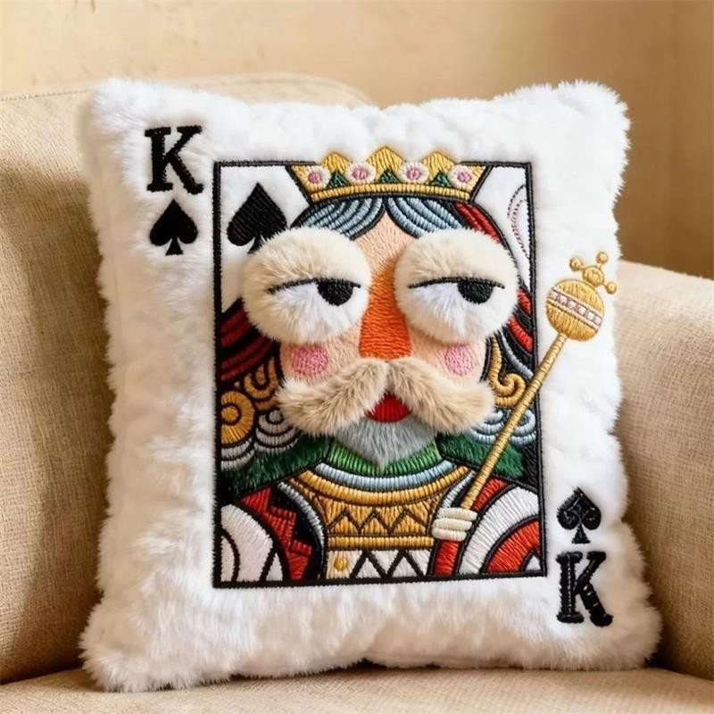 Adorable Plush Poker JQK Jack Queen King Cushion Embroidered Soft Sofa Pillow