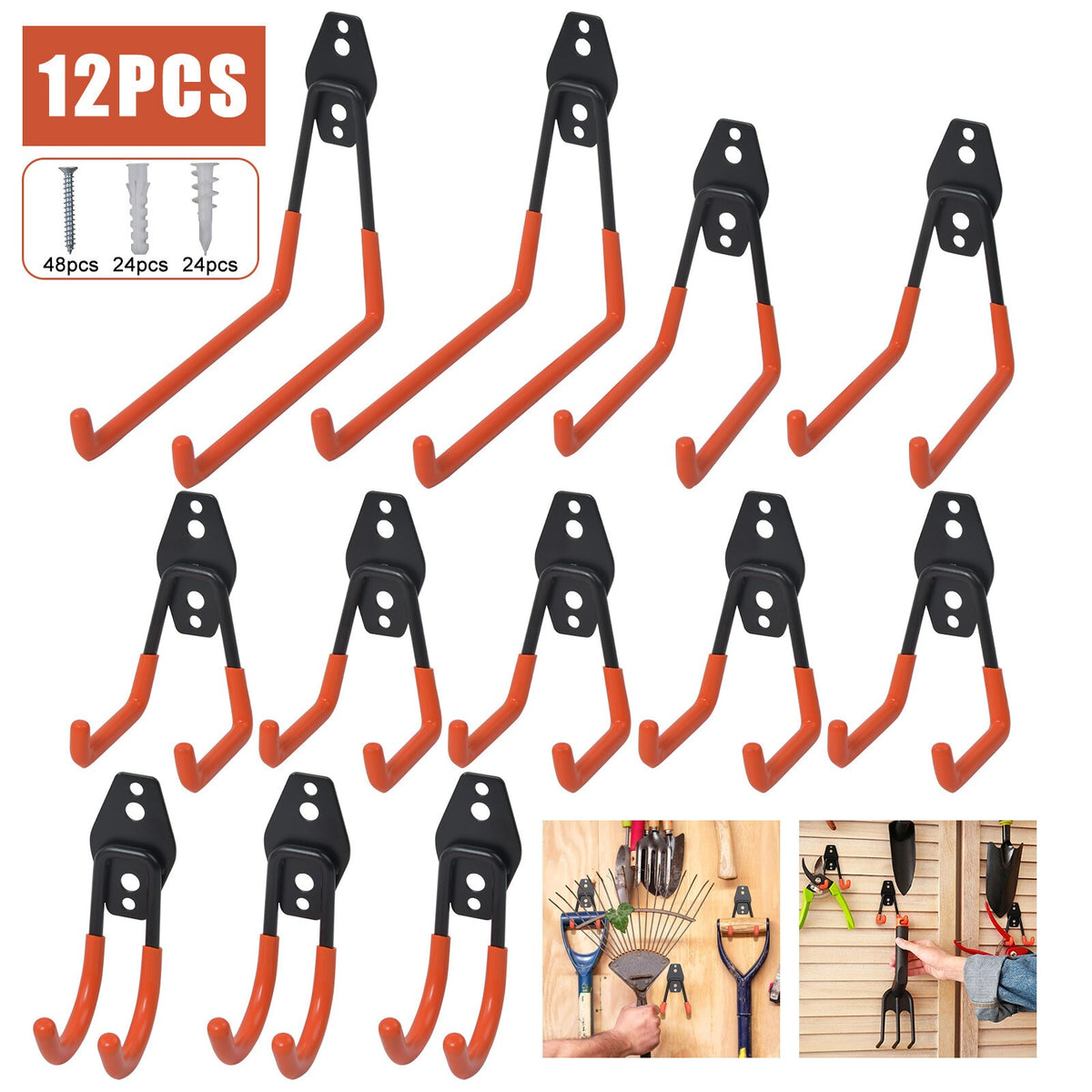 12Pack Garage Hooks Heavy Duty Wall Mount Utility Hooks Hangers for Garden Tools