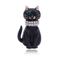 Vintage Style Black Enamel Crystal Cute Cat kitten Charm Animal Brooch Pin Gift