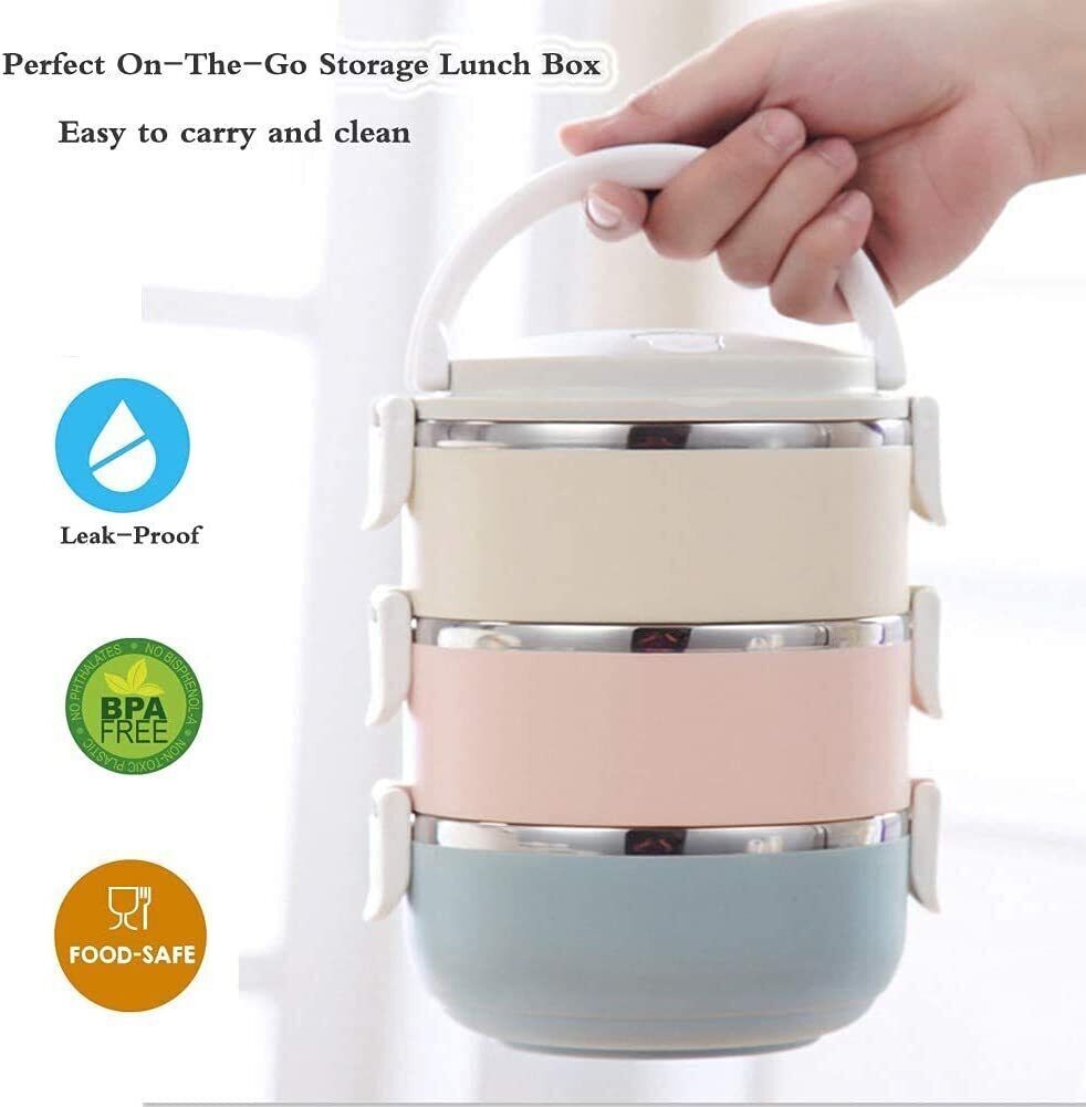 3 Tier Stainless Steel Insulated Lunch Box Thermos Bento Food Container BPA Free