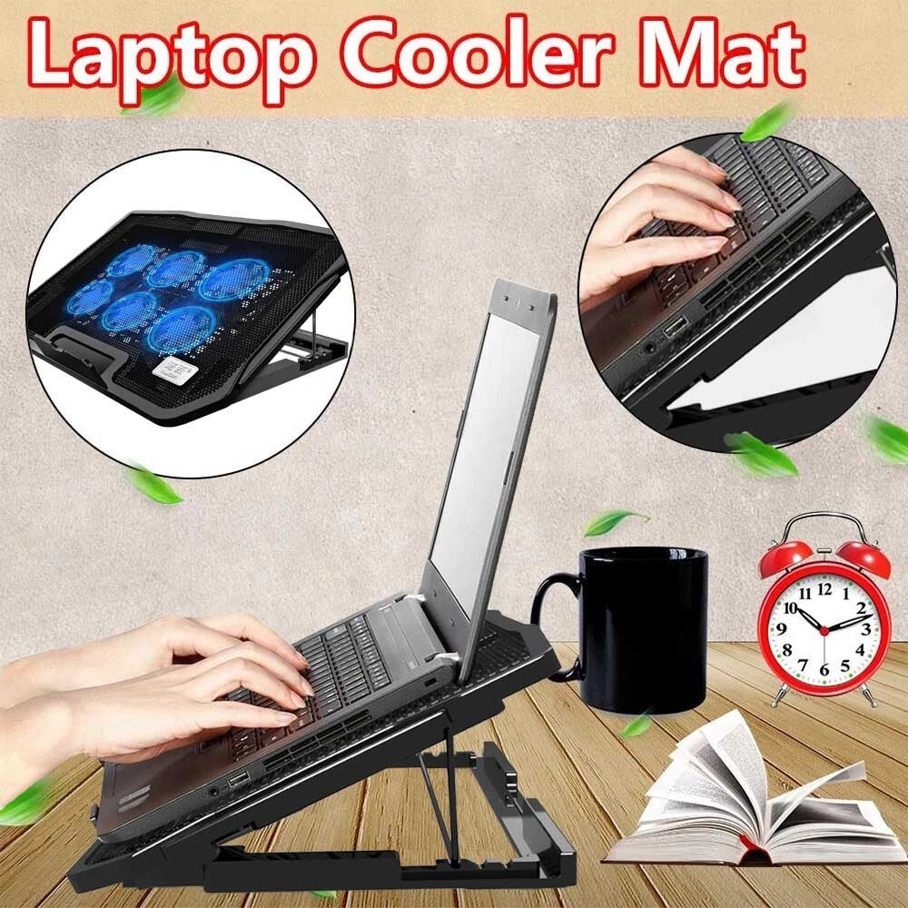 6 Powerful Fans Laptop Cooler Quiet Gaming Cooling Mat Stand Tilt for 12"-17" PC