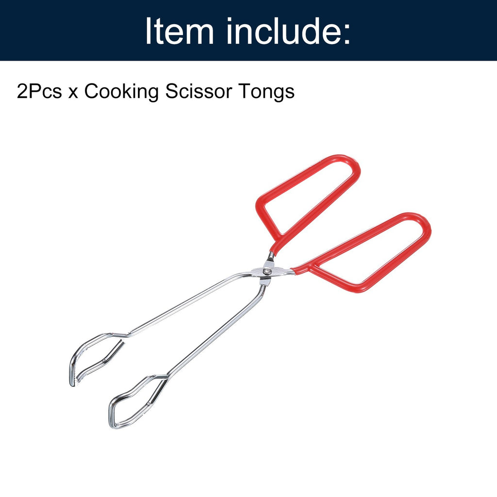 2Pcs Cooking Scissor Tongs, 10" Kitchen Tongs with Comfort Grip Red Handle