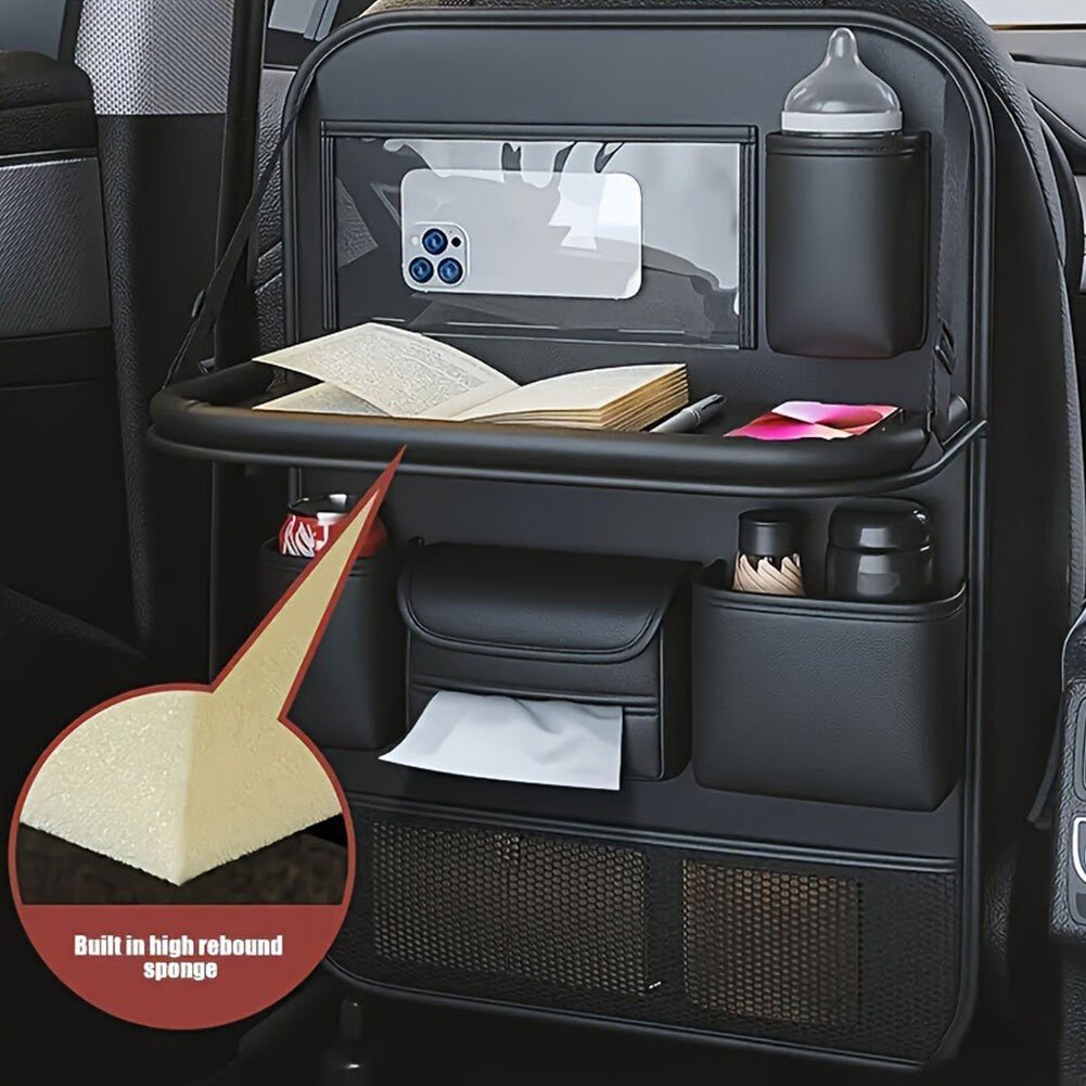 New Car Seat Organisers with Foldable Tray PU Leather Multi-Pocket Car Accessori