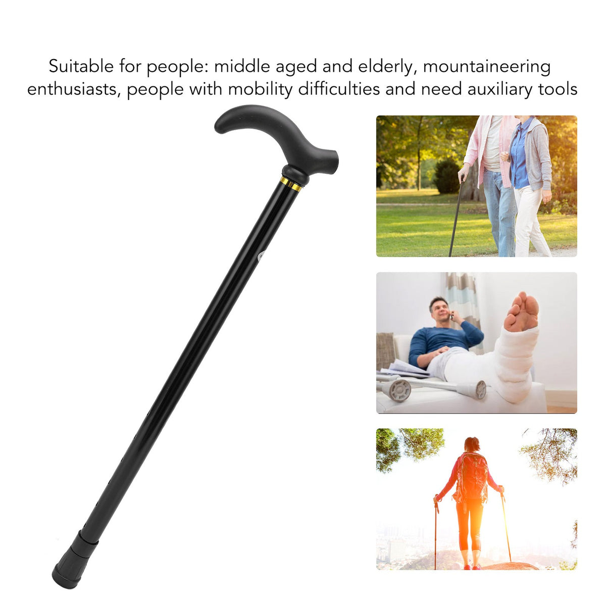 (Black)Adjustable Walking Stick All Terrain Walking Cane For Men Women