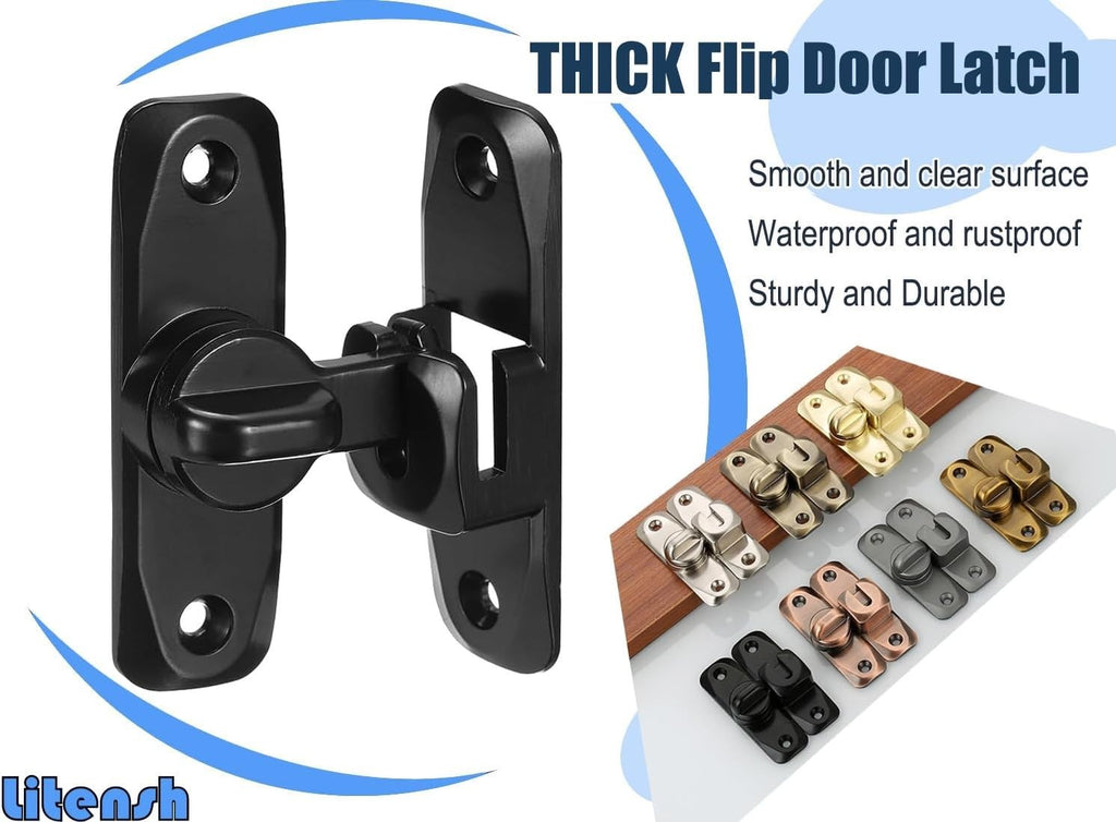 Flip Door Latch, 90/180 Degree Barn Door Gate Latches Lock, Right Angle Door Loc
