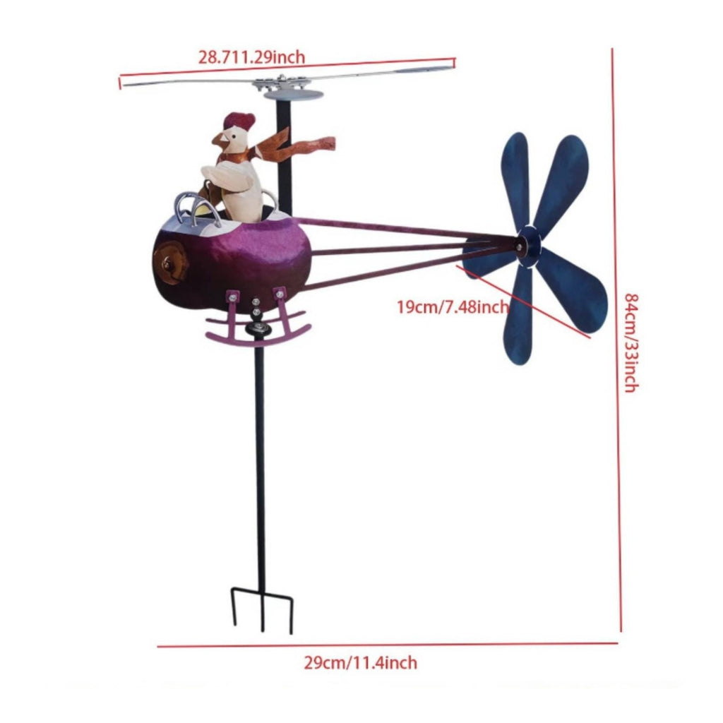Chicken Helicopter Wind Vane Heavy Duty Metal Garden Wind-Driven Ornament Decor*