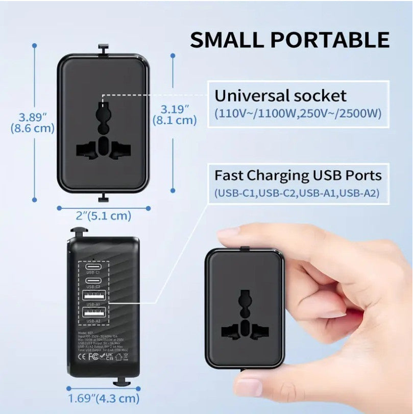 Universal Travel Adapter Worldwide Plug UK EU AU US with USB-C Port Fast Charger