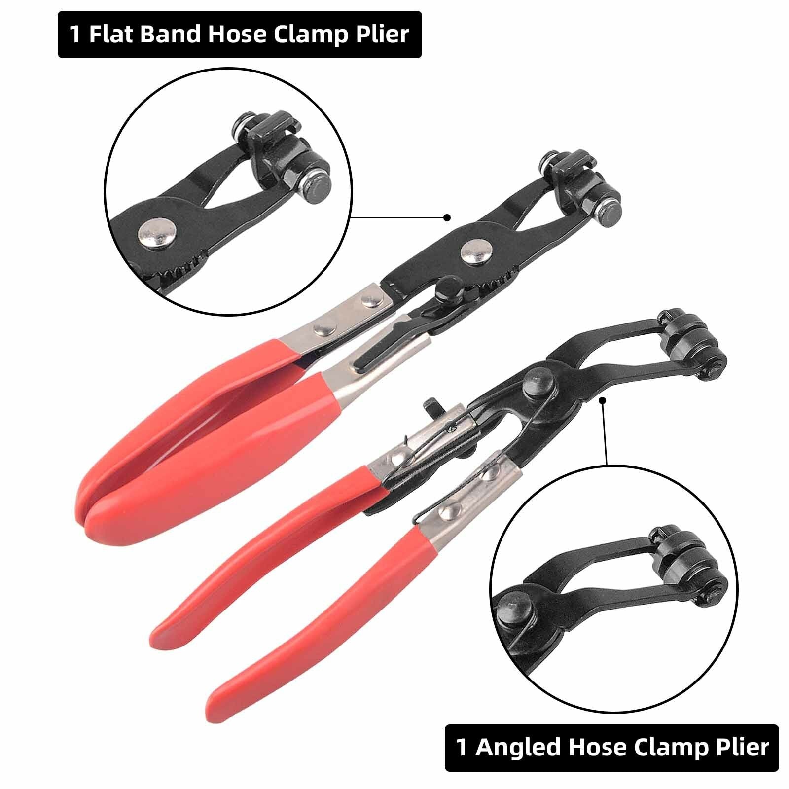 Automotive Flexible Hose Clamp Clip Pliers Set Swivel Jaw Flat Angled Band Tool