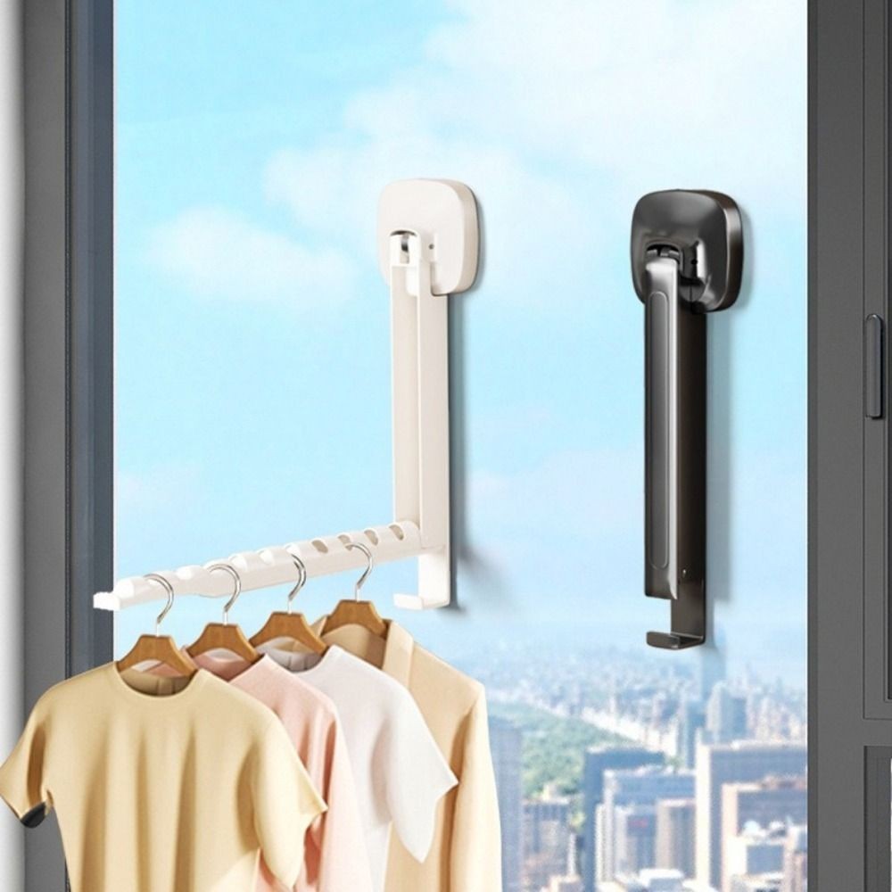 2X Wall-Mounted Clothes Drying Rack With Suction Cup Foldable Retractable Racks