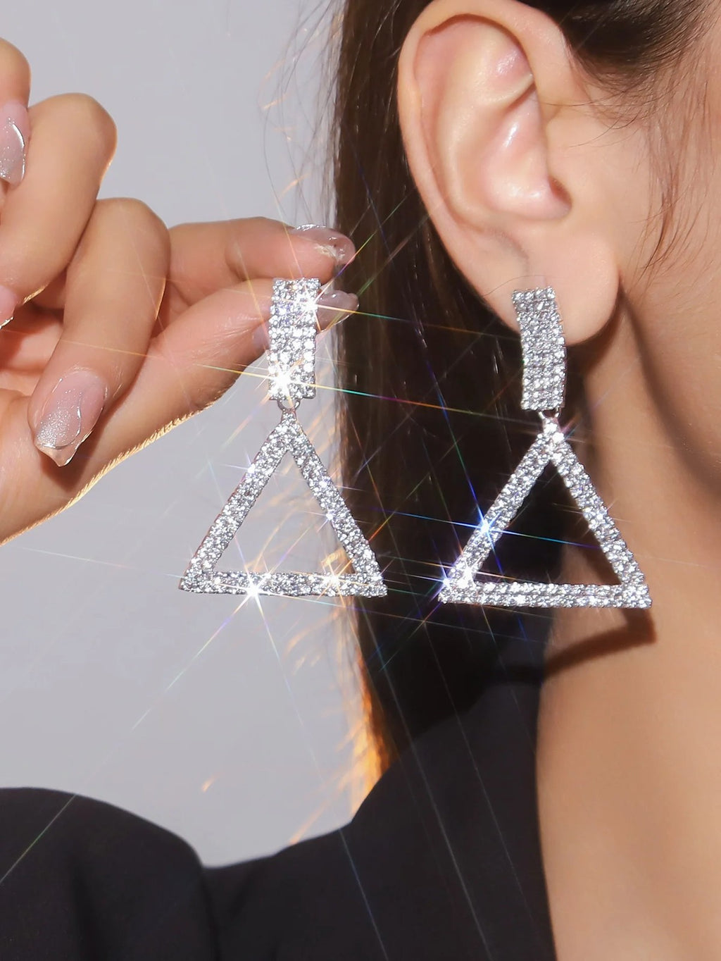 Luxury Rhinestone Crystal Triangle Earrings for Women Bridal Dangling Earrings