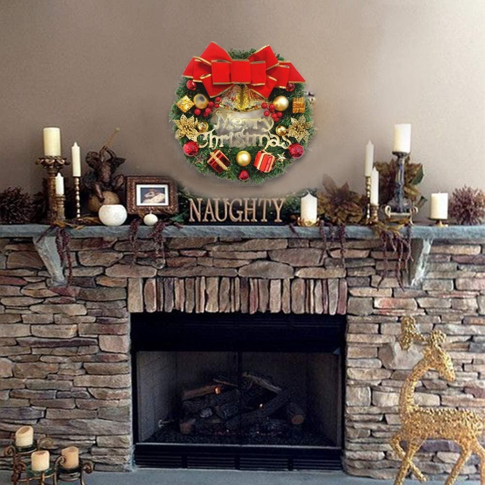 30CM Christmas Wreath With Bow Front Door Wreath Garland Xmas Hanging Decor UK