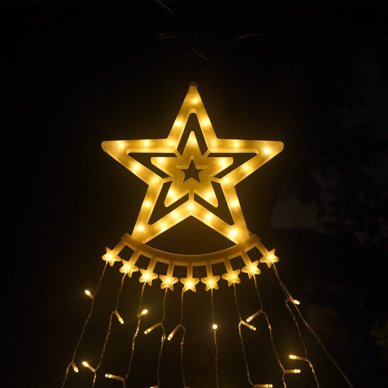 Outdoor Christmas Decor Plug in LED Star String Lights Waterfall Xmas Tree Light