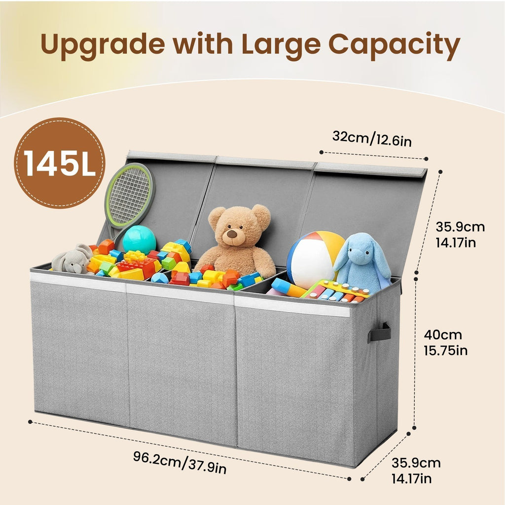145L Toy Storage Box Large Foldable Kids Toy Chest & Box Toy Organiser