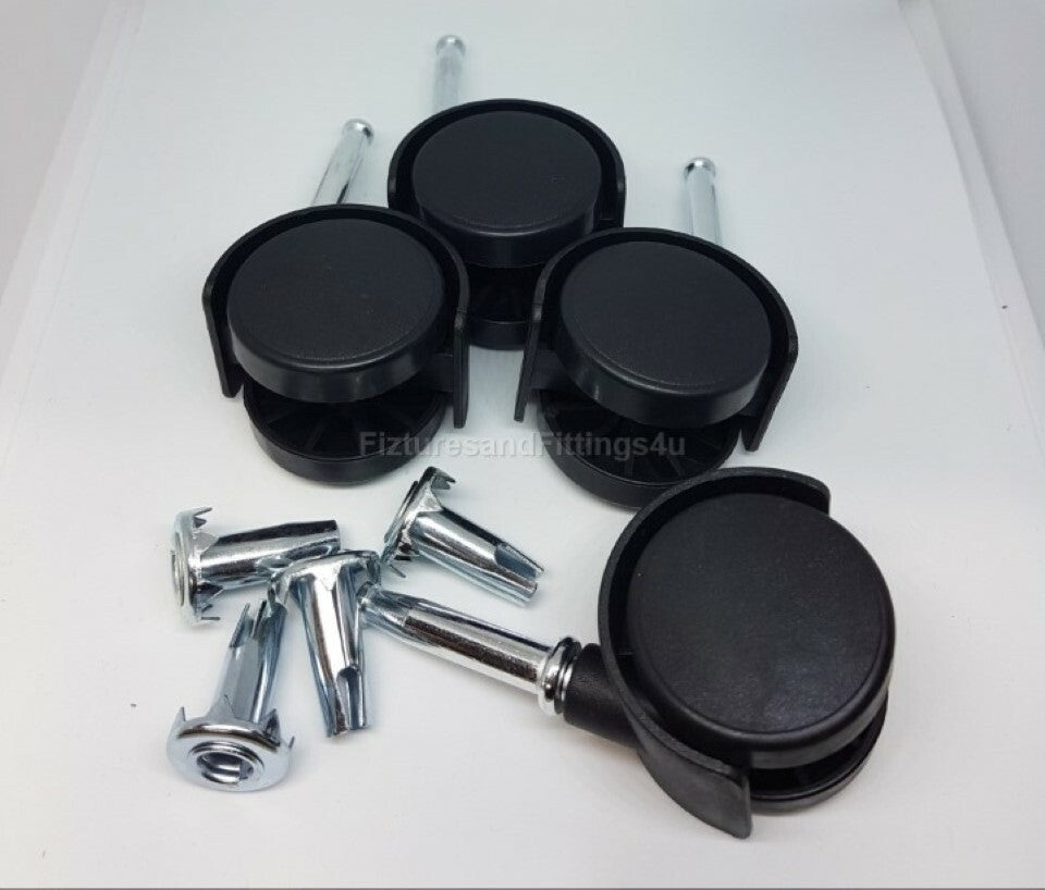 CASTORS TWIN WHEEL NYLON 40mm 4 x EASY FIT HAMMER IN Swivel Bed/Divan/Furniture