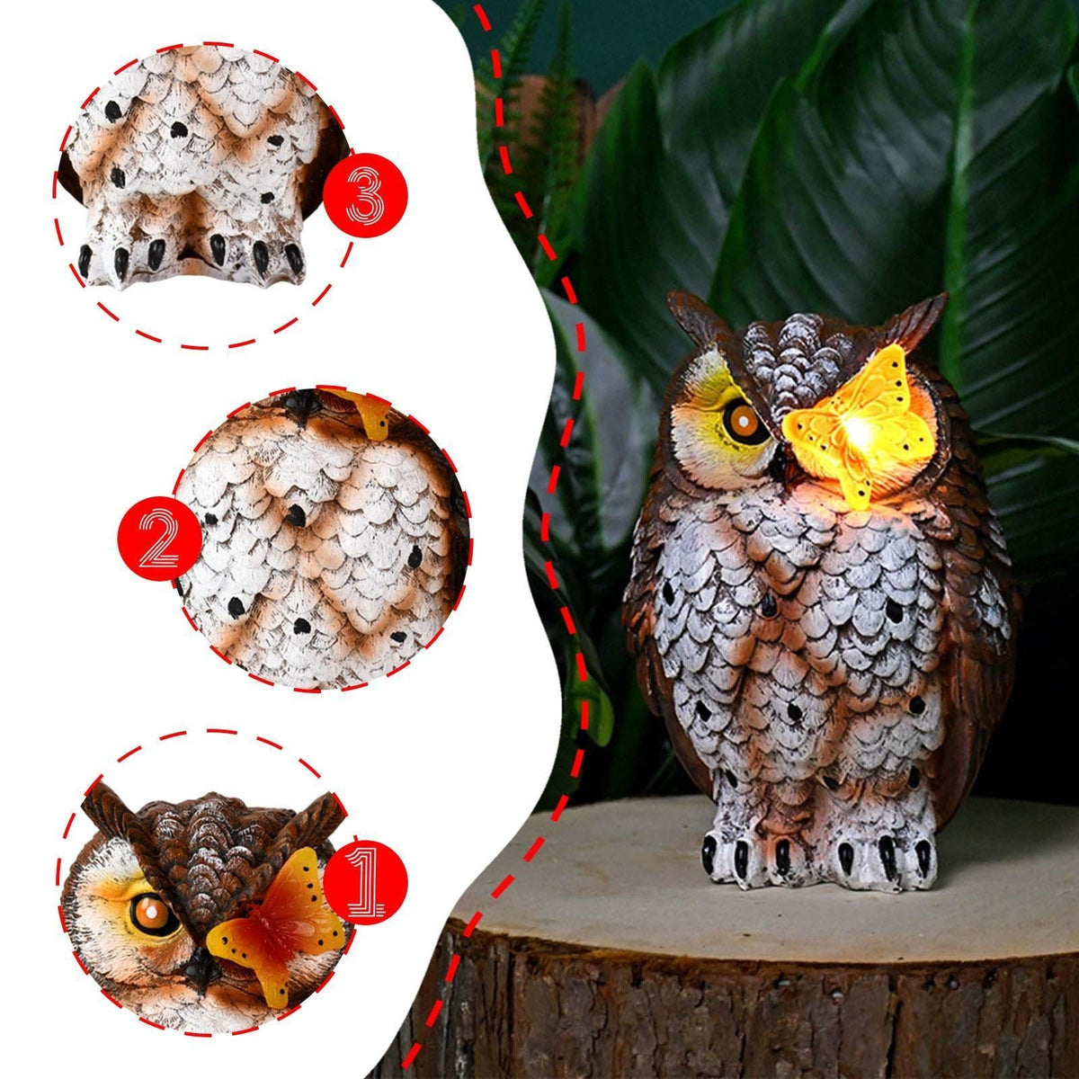 Solar Garden Statue Decorative Sculpture Owl Figurine Lamp Housewarming Gift