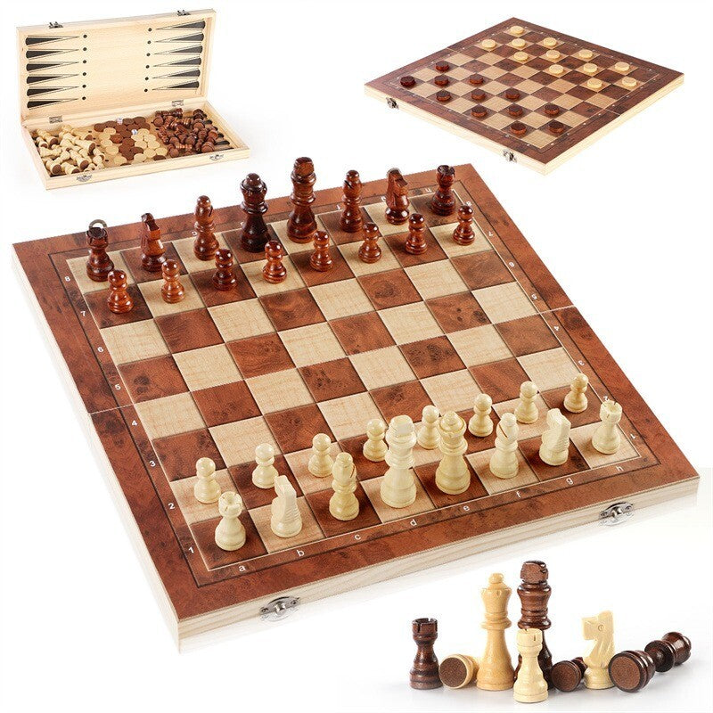 39CM Large Chess Wooden Set Folding Chessboard Board Chess 3 in 1 Chess Board