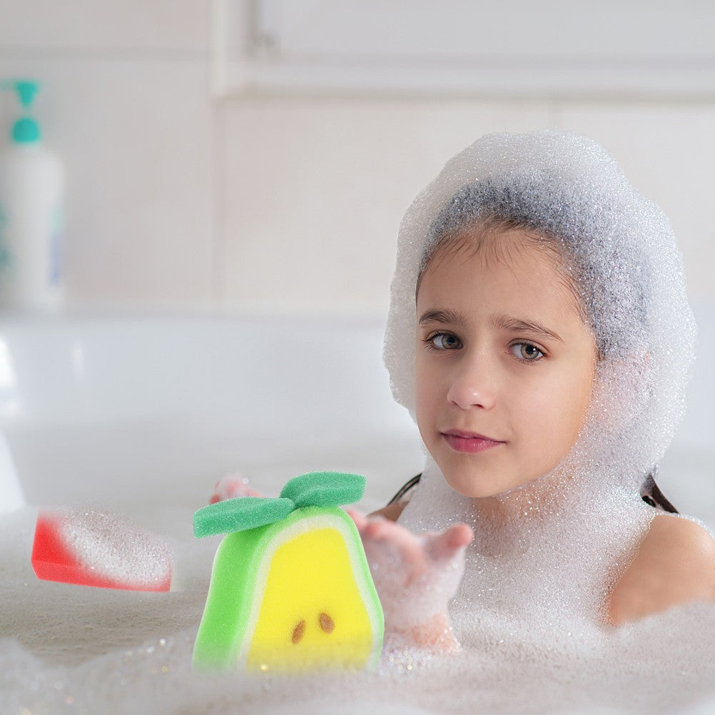 4 Pcs Kids Shower Sponge Fruit Design Bath Balls for Gentle Cleaning