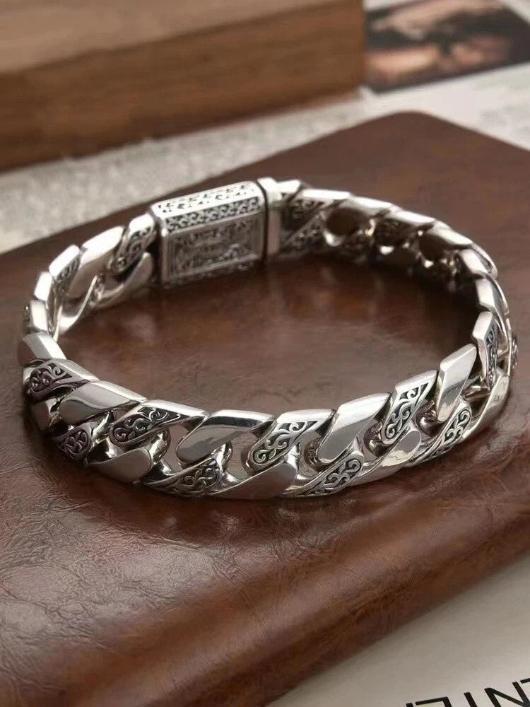 22cm Men's Solid Heavy Thick  Clasp Cuban Chain Link Retro Bracelet