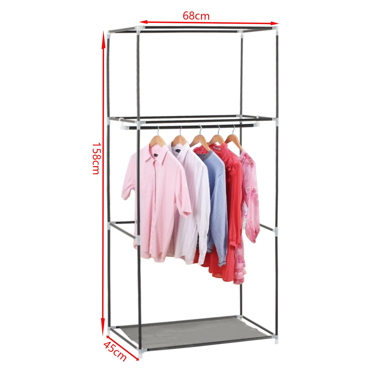 Single Fabric Canvas Wardrobe with Hanging Rail Shelving Clothe Storages Closets