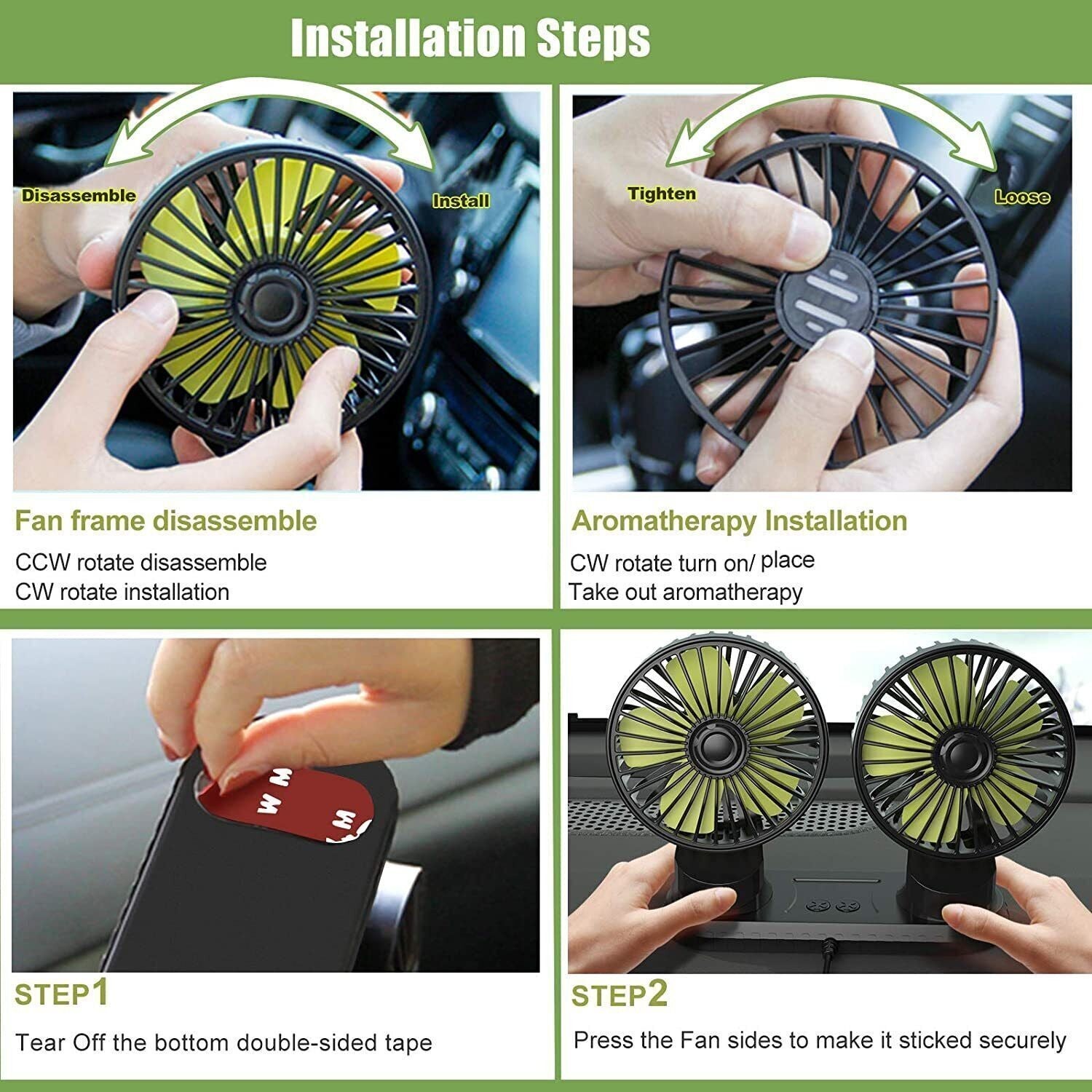 360° Rotatable Car Cooling Air Fan USB Dual Head Car Fan Portable Vehicle Fan