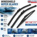 3Pcs Front & Rear Windscreen Wiper Blades Set For Ford KA Fiat 500 24''14''11''