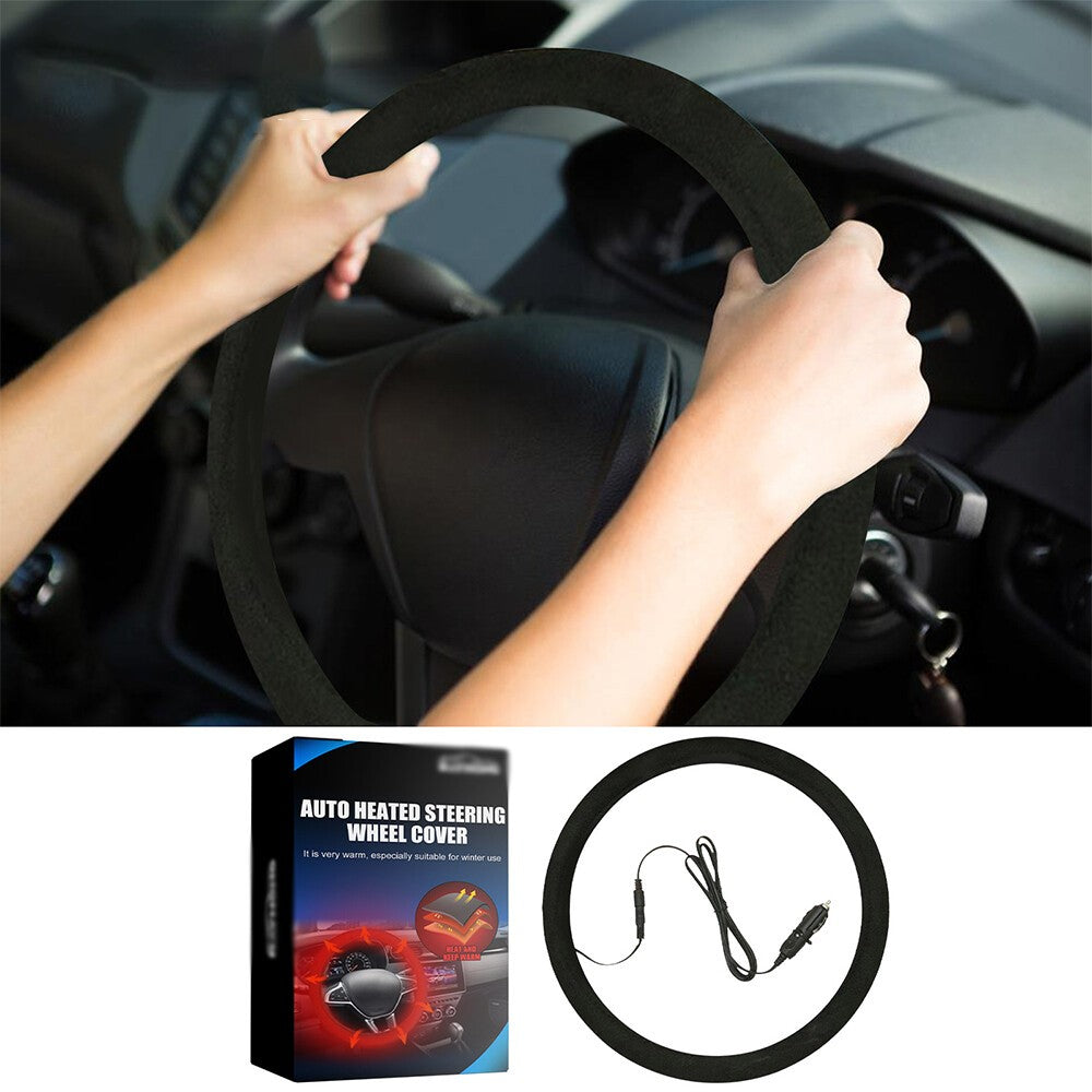 12V Universal Heated Car Steering Wheel Cover Protector Winter Hand Warmer 38 CM