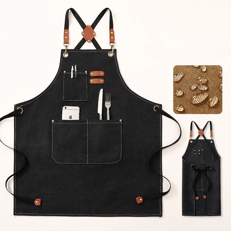 Unisex Waxed Canvas Work Apron Multiple Tool Pockets Woodworking Chef Apron