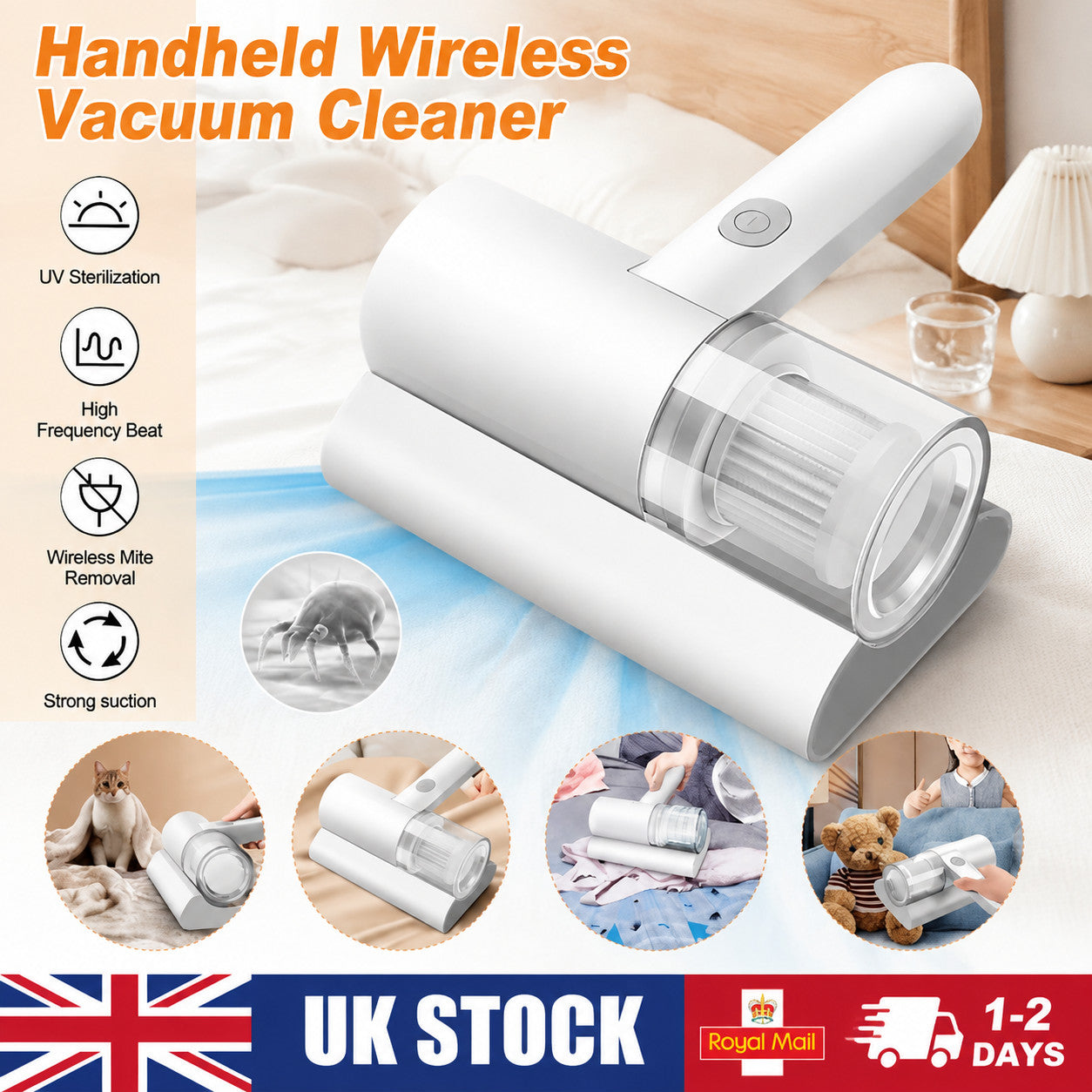 UV Mite Remover Home Bed Mattress Vacuum Sofa USB Charging Cleaner Handheld