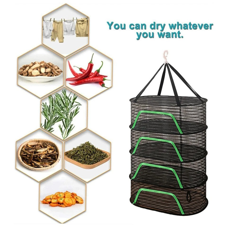 4 Layers Drying Rack Herb Hanging Net Dryer Folding Bag Mesh Hydroponic Plant UK