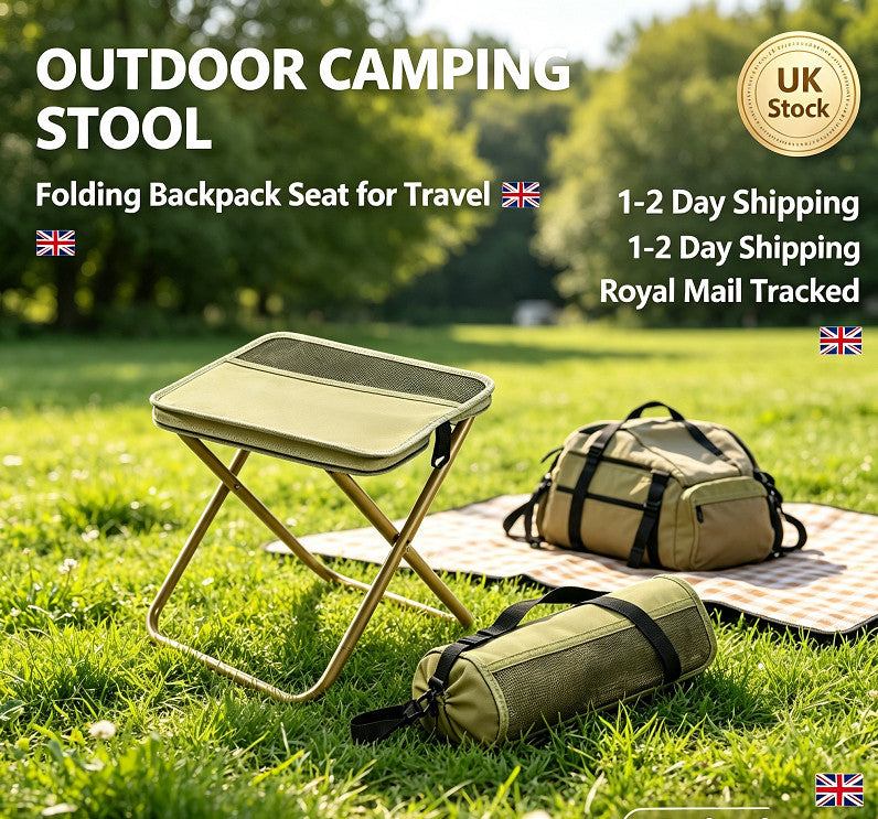 Khaki Foldable Backpack Stool Portable Mini Outdoor Camping Folding Seat Chair