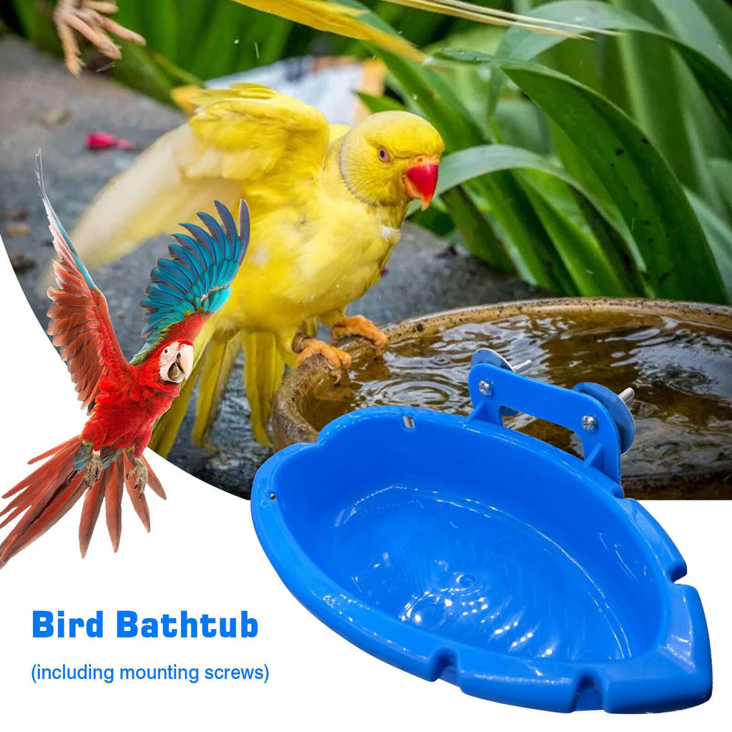 Blue Bird Bath Bathtub Toy Parrot Food Tray Cage Hanging Shower Box Standing